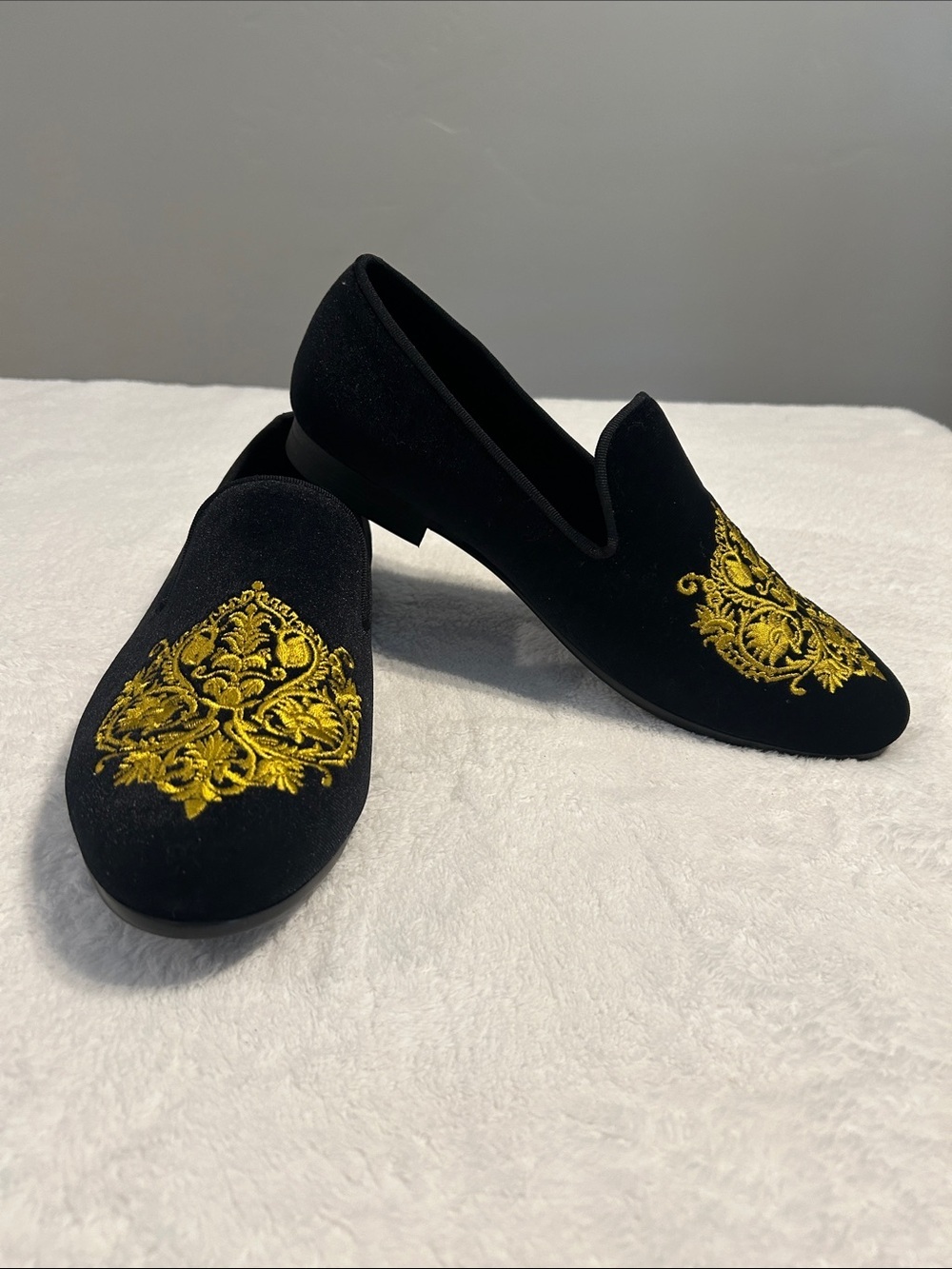 Men Velvet Loafers Black Dress Wedding Shoes Embroidery Tuxedo Slippers. - Picture 8 of 8